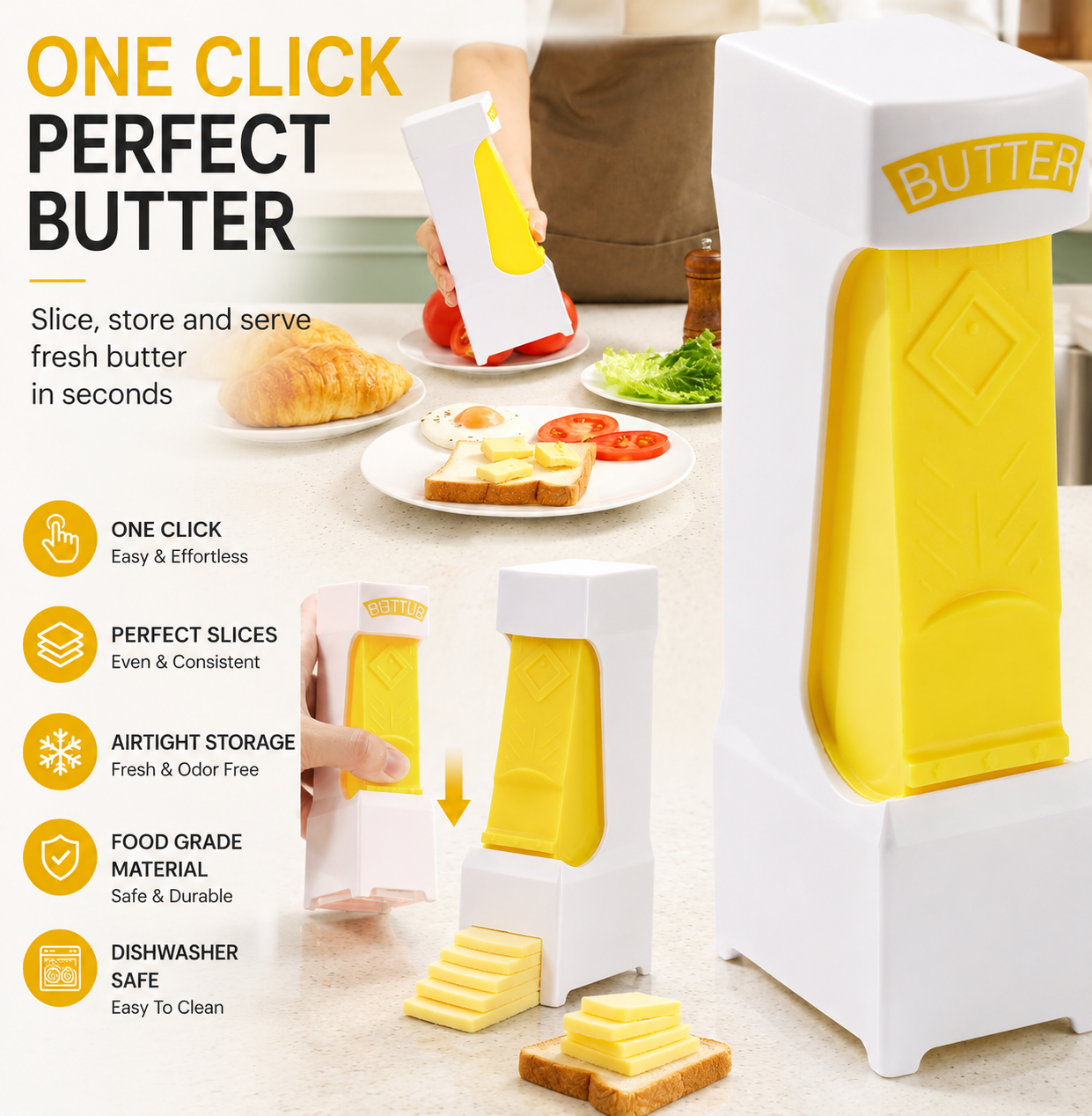 🧈 Still struggling with cold butter every morning?✨ One-Press Perfect Butter Slices! 🍞