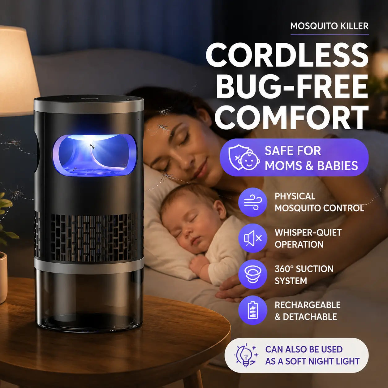 🚫 🦟No More Buzzing! Whisper-Quiet Non-Zapper Insect Trap (🔥50% OFF Today Only)