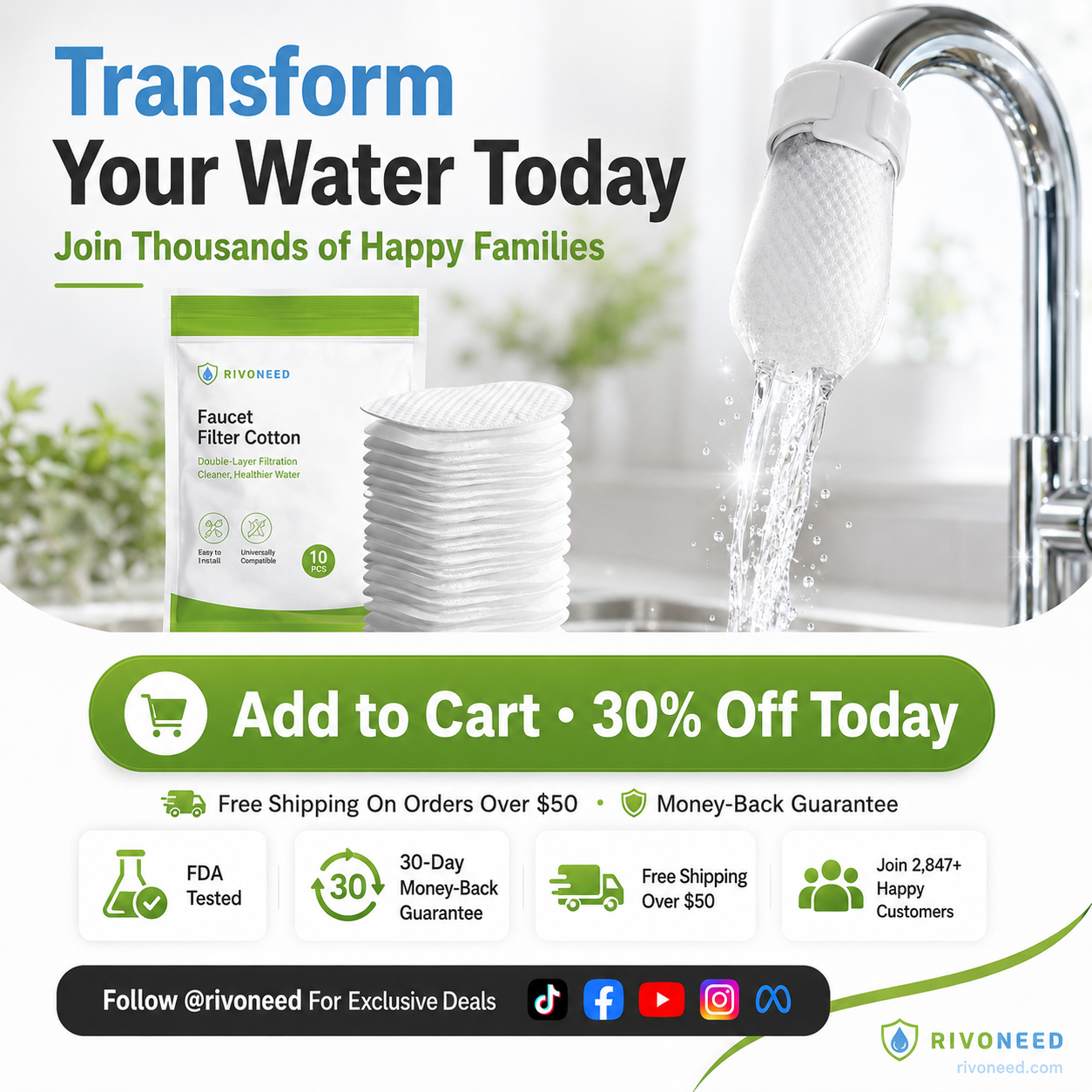 ⏰60% OFF! Anti‑Splash Faucet Cotton Filter | Remove Rust & Sediment