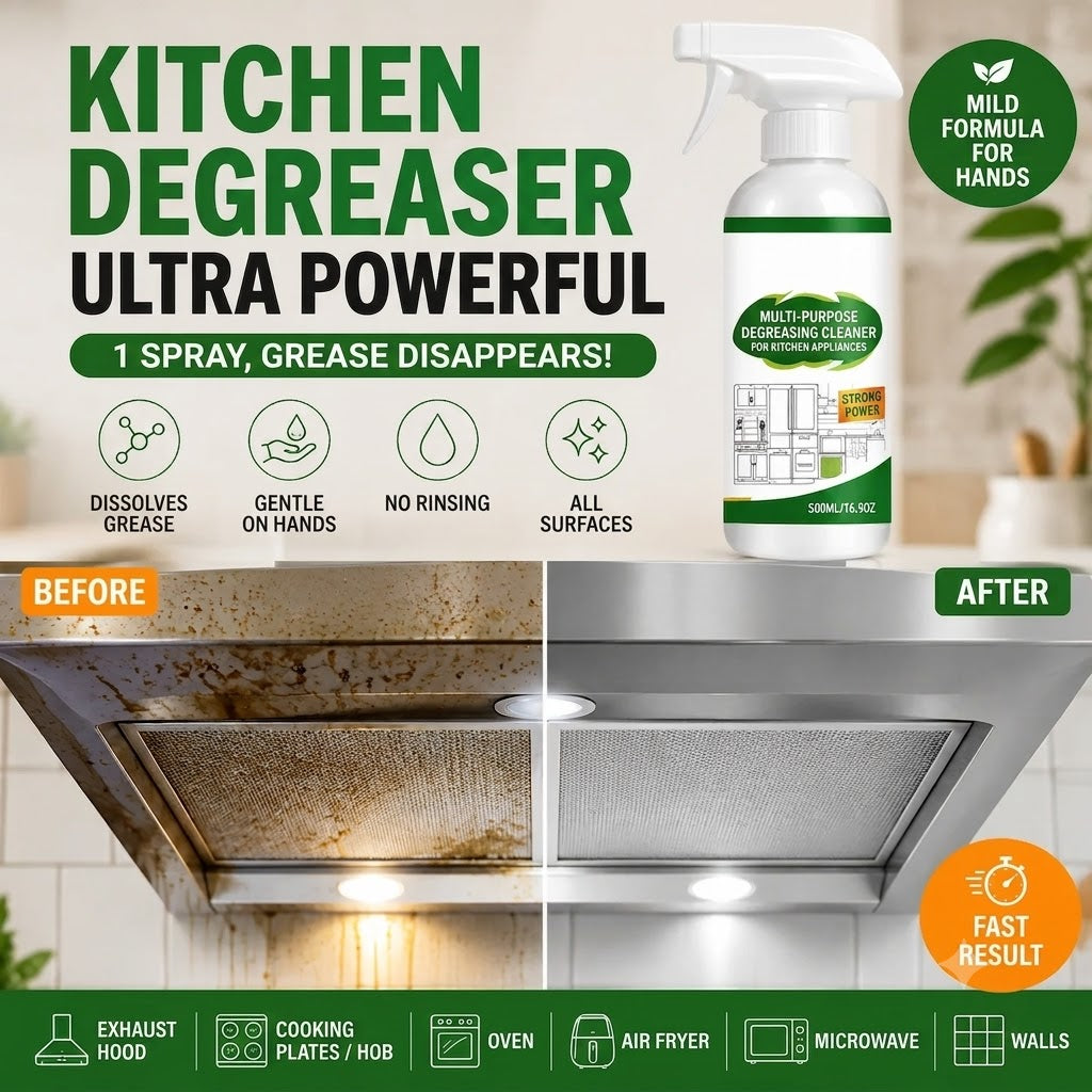 🍳 Say Goodbye to Tough Kitchen Grease!⚡ Just Spray, Wait & Wipe Away Grease! ✨