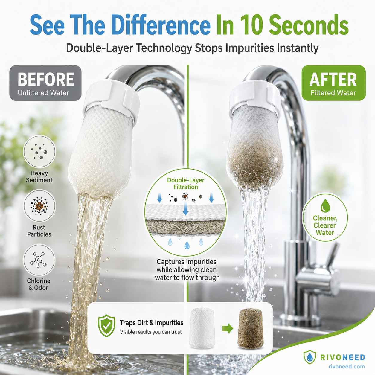 ⏰60% OFF! Anti‑Splash Faucet Cotton Filter | Remove Rust & Sediment