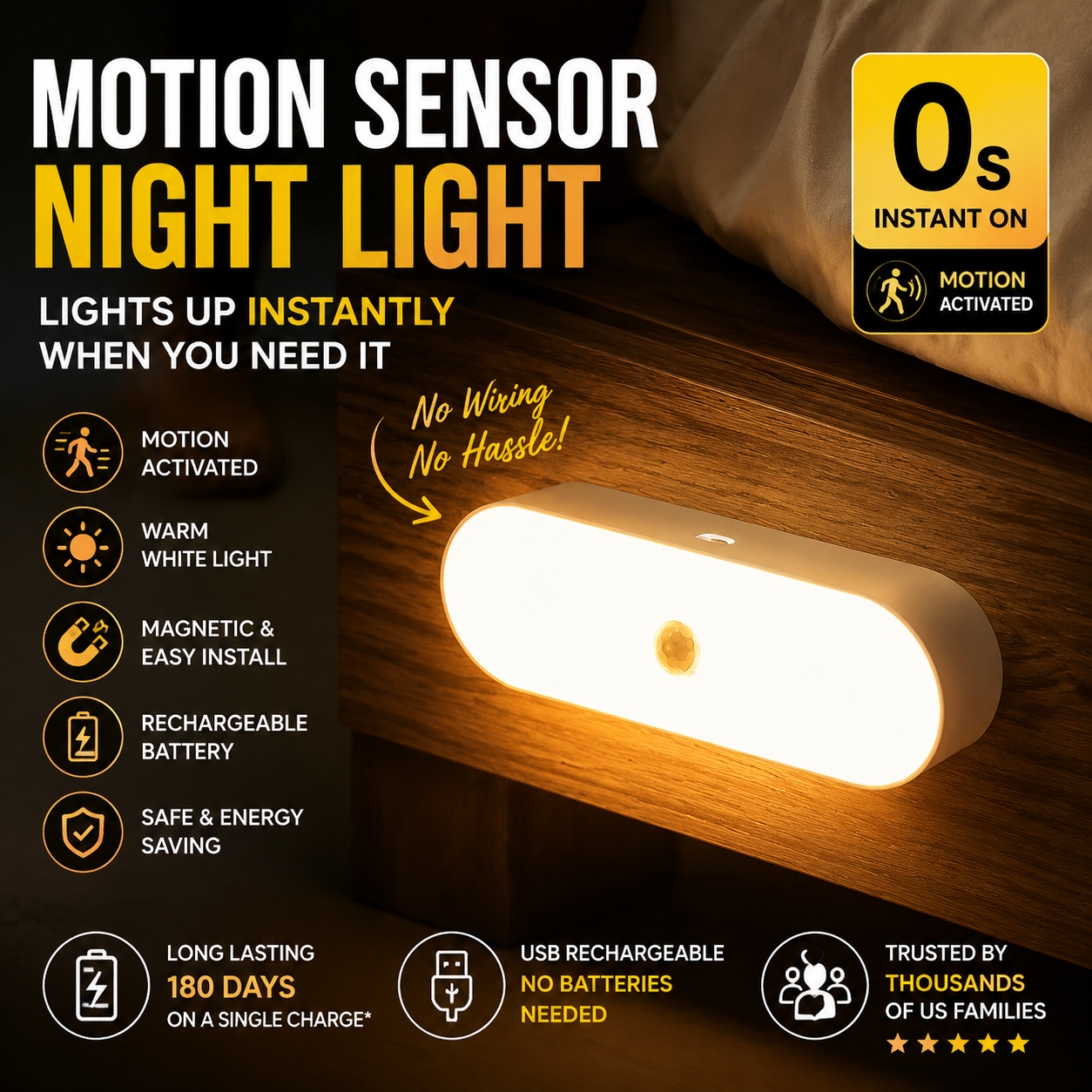 🚫 Stop Tripping in the Dark! Auto Motion Sensor Smart Night Light(Buy 3 Get 2 Free Today🔥)