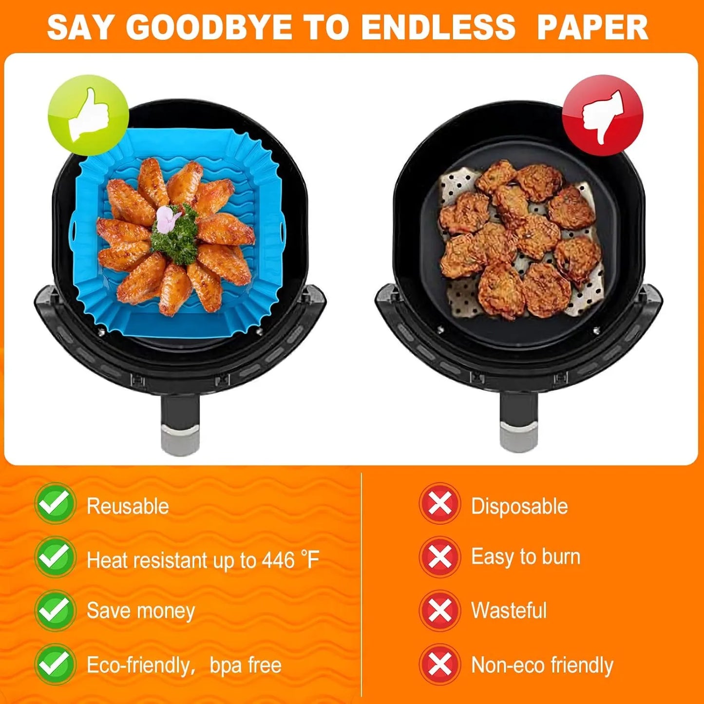 ❌ Stop Scrubbing Your Air Fryer! 🍳Reusable Heat-Resistant Silicone Liners (🔥Buy 1 Get 1 FREE Today)