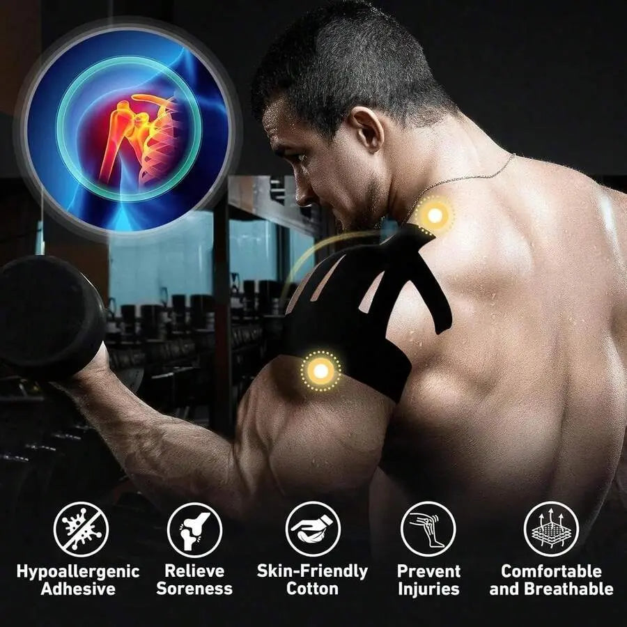 10-Pack Precut Kinesiology Tape for Shoulderpain Relief - Waterproof & Breathable Athletictape for Shoulder Support, Muscle Recovery &Sports Performance I Enhanced Elasticity
