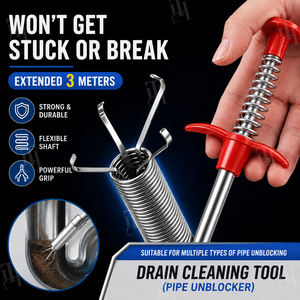 RZXEA™ Snake-Bone Memory Alloy Multi-Grip Drain Claw