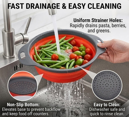 🥗Wash, Strain & Store-🧽 Foldable Silicone Colander