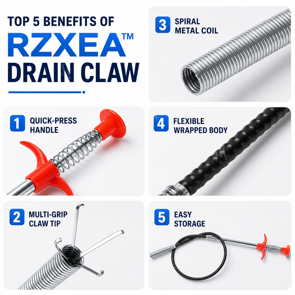 RZXEA™ Snake-Bone Memory Alloy Multi-Grip Drain Claw