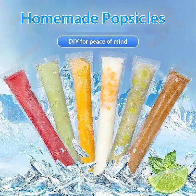 100PCS Transparent Popsicle Mold Bags - Leakproof Zip-Seal Disposable Freezer Tubes with Silicone Funnel, Kitchen Utensil for Freezing Juice, Frozen Fruit Pops Lolly & Ice Cream Moulds