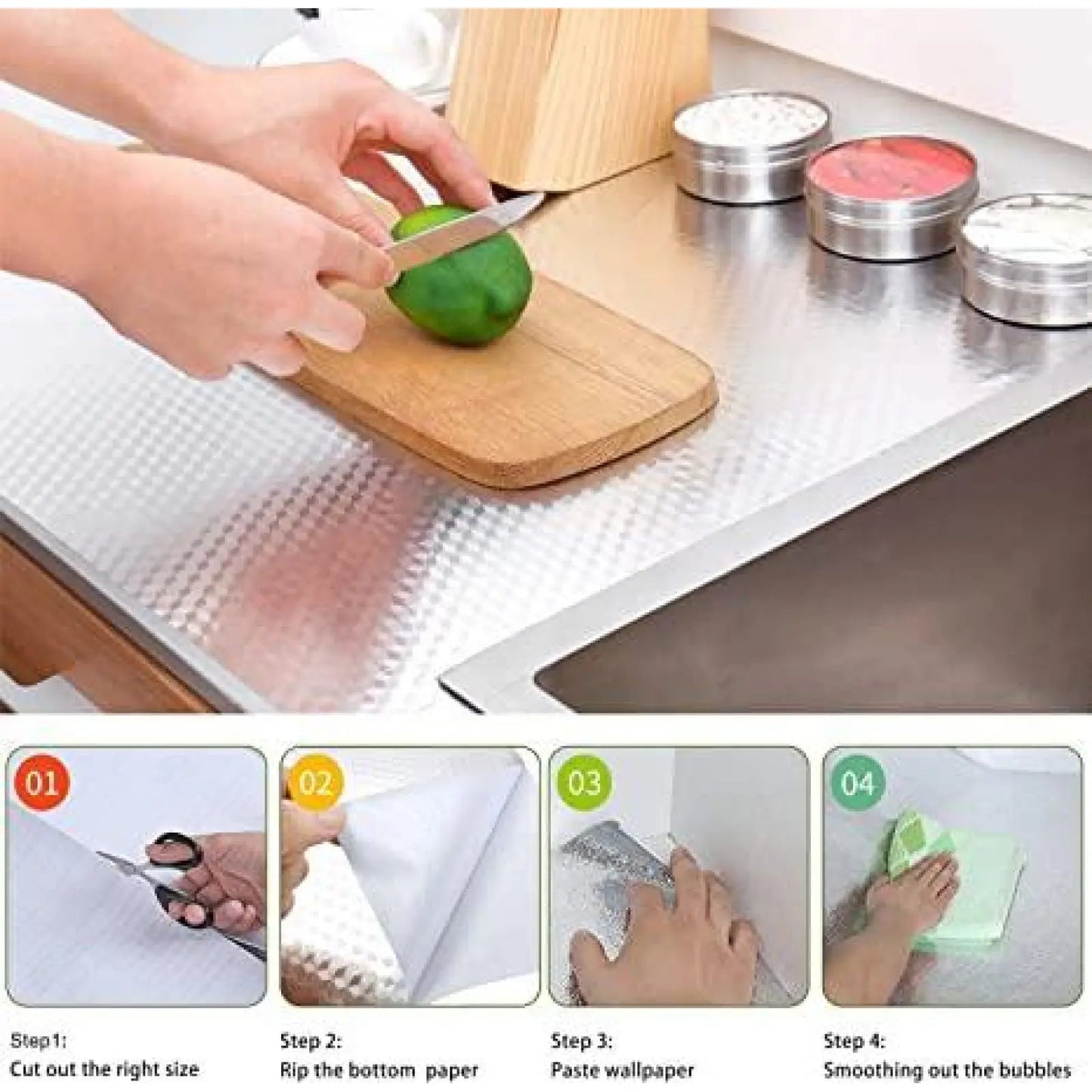 Kitchen Wallpaper Oil Proof Sticker Aluminum Foil Backsplash Self-Adhesive Contact Paper Cabinet Liner Waterproof Heat Resistant Peel Stick Wallpaper 15.7X118 Inches Cube Texture Silver Non-Woven