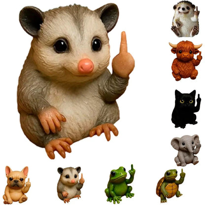 Fun Mini Middle Finger Animal Statue,Resin Middle Finger Animals Decor Statue for Desktop,Office and Car, Funny and Cute Middle Finger Humor Gag Gifts