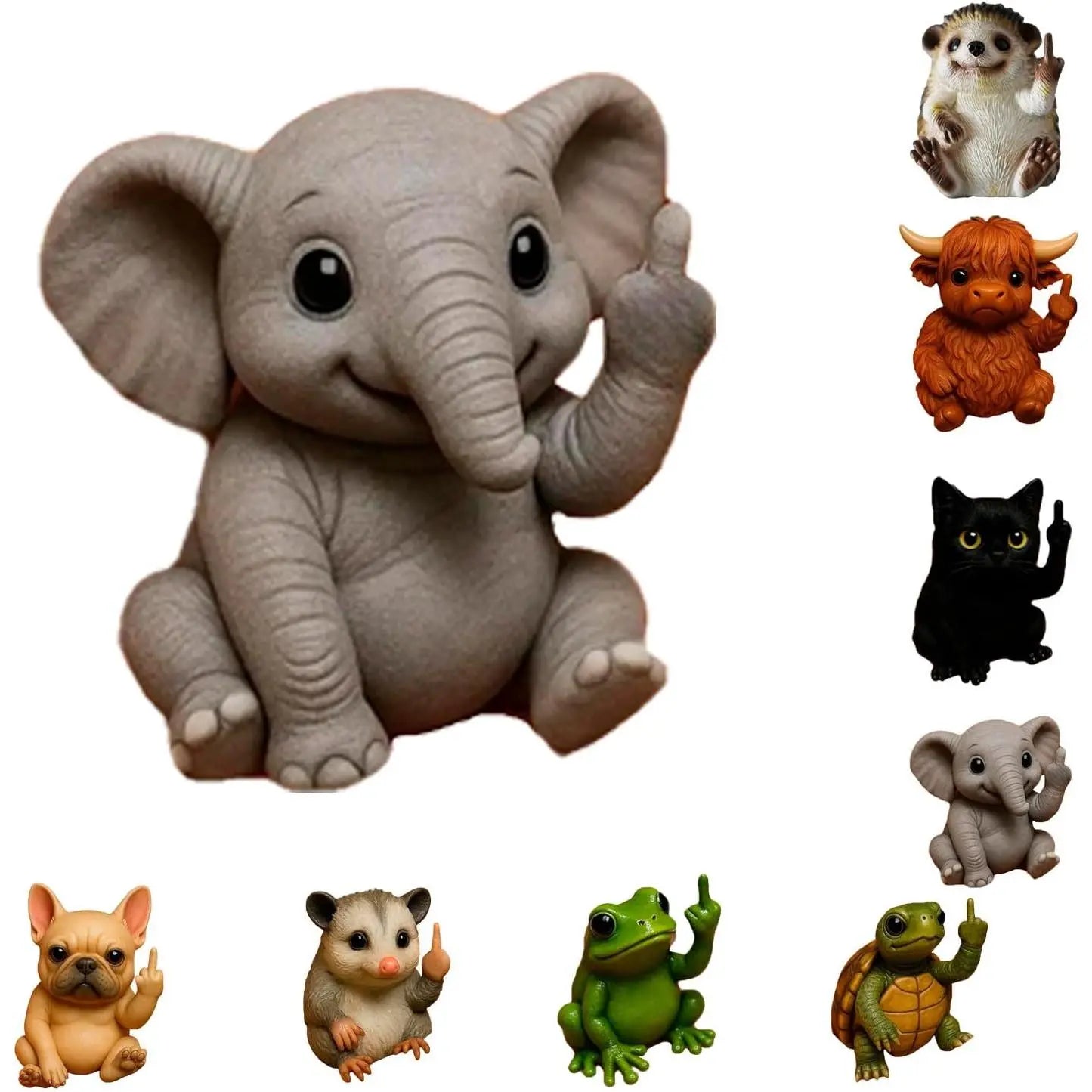 Fun Mini Middle Finger Animal Statue,Resin Middle Finger Animals Decor Statue for Desktop,Office and Car, Funny and Cute Middle Finger Humor Gag Gifts