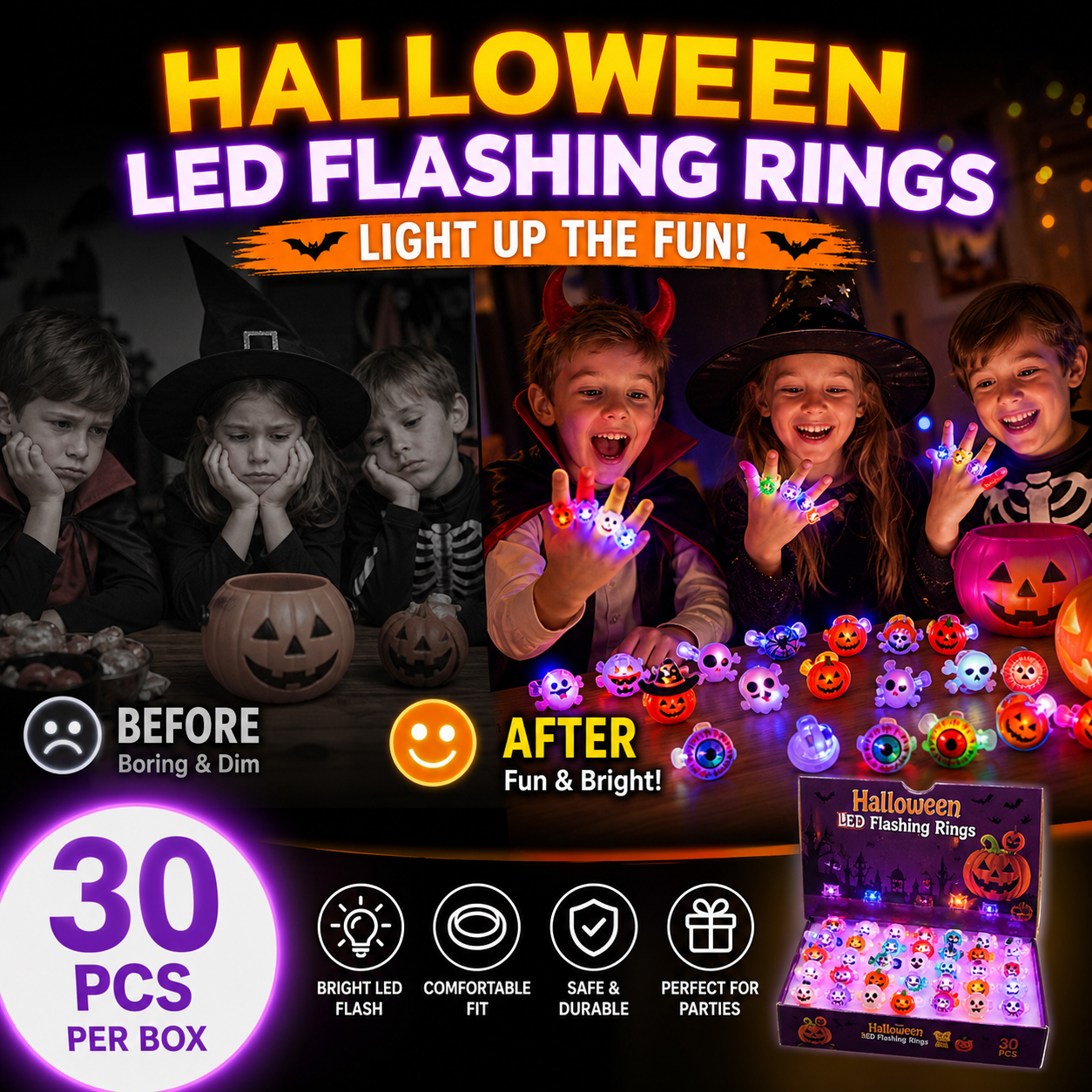 🔥🎃Spooky Season Hot Sale 49% OFF‼️✨LED Light Halloween Glowing Ring 💍|✨Best Candy Alternative! 👻