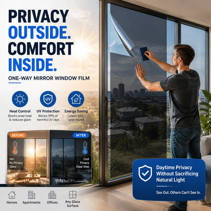 ⏰LIMITED TIME 50% OFF! 🏠 One-Way Mirror Window Film – Heat Control & UV Protection