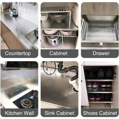Kitchen Wallpaper Oil Proof Sticker Aluminum Foil Backsplash Self-Adhesive Contact Paper Cabinet Liner Waterproof Heat Resistant Peel Stick Wallpaper 15.7X118 Inches Cube Texture Silver Non-Woven