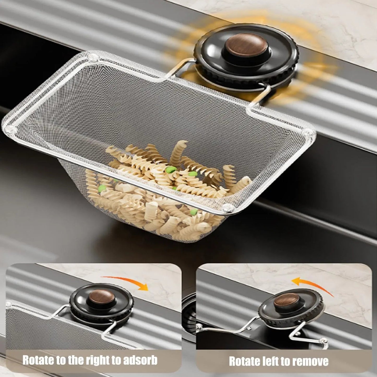 AIR U Suction Sink Strainer Holder with 50Pcs Food Catcher Filters No More Clogged Drains for RV Apartment Bathroom Kitchen Commercial Rotary Installation