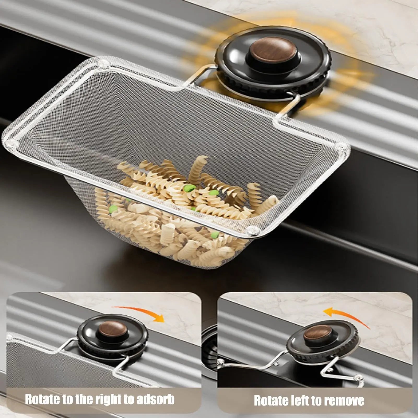 AIR U Suction Sink Strainer Holder with 50Pcs Food Catcher Filters No More Clogged Drains for RV Apartment Bathroom Kitchen Commercial Rotary Installation