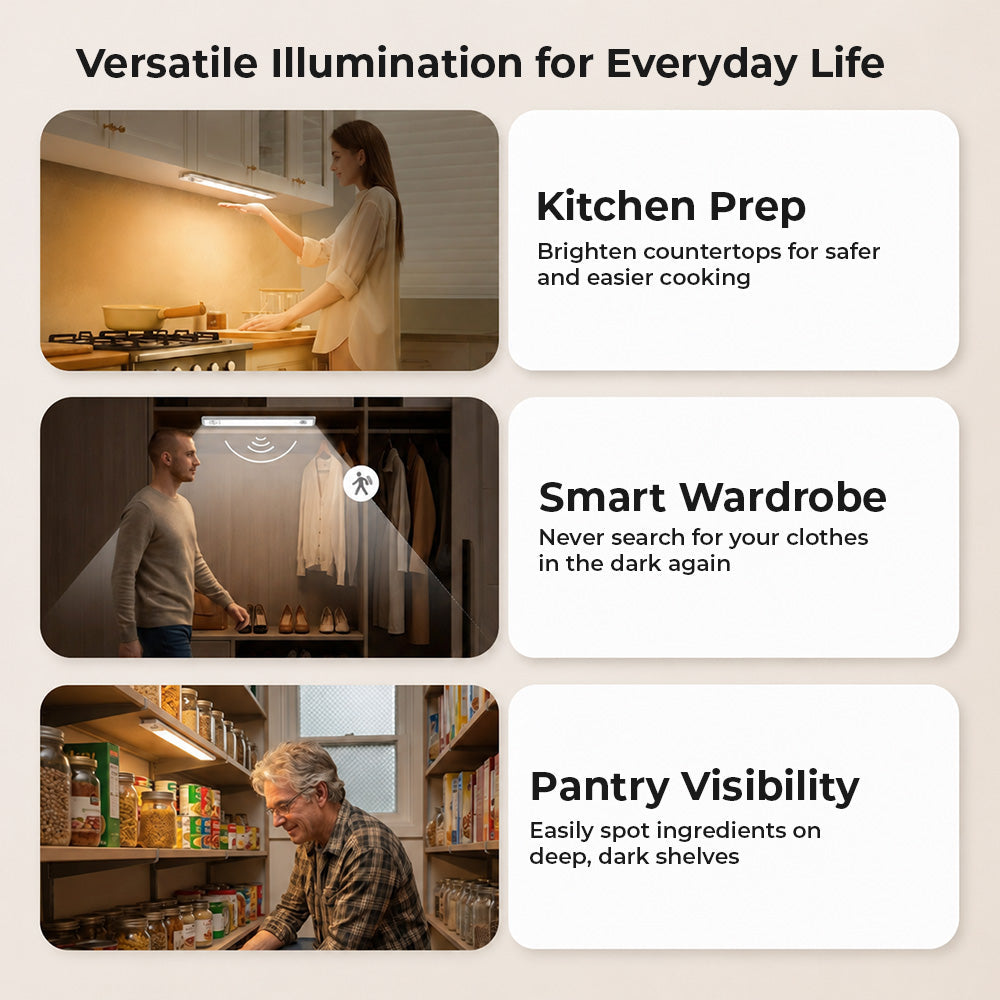 ✨ No Wires, No Drilling! Auto-Glow Smart Cabinet & Wardrobe Lights (⏰Buy 2 Save More)