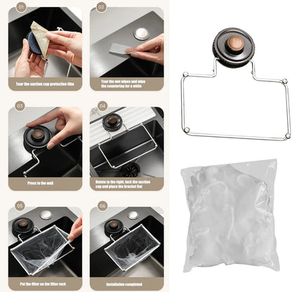 AIR U Suction Sink Strainer Holder with 50Pcs Food Catcher Filters No More Clogged Drains for RV Apartment Bathroom Kitchen Commercial Rotary Installation