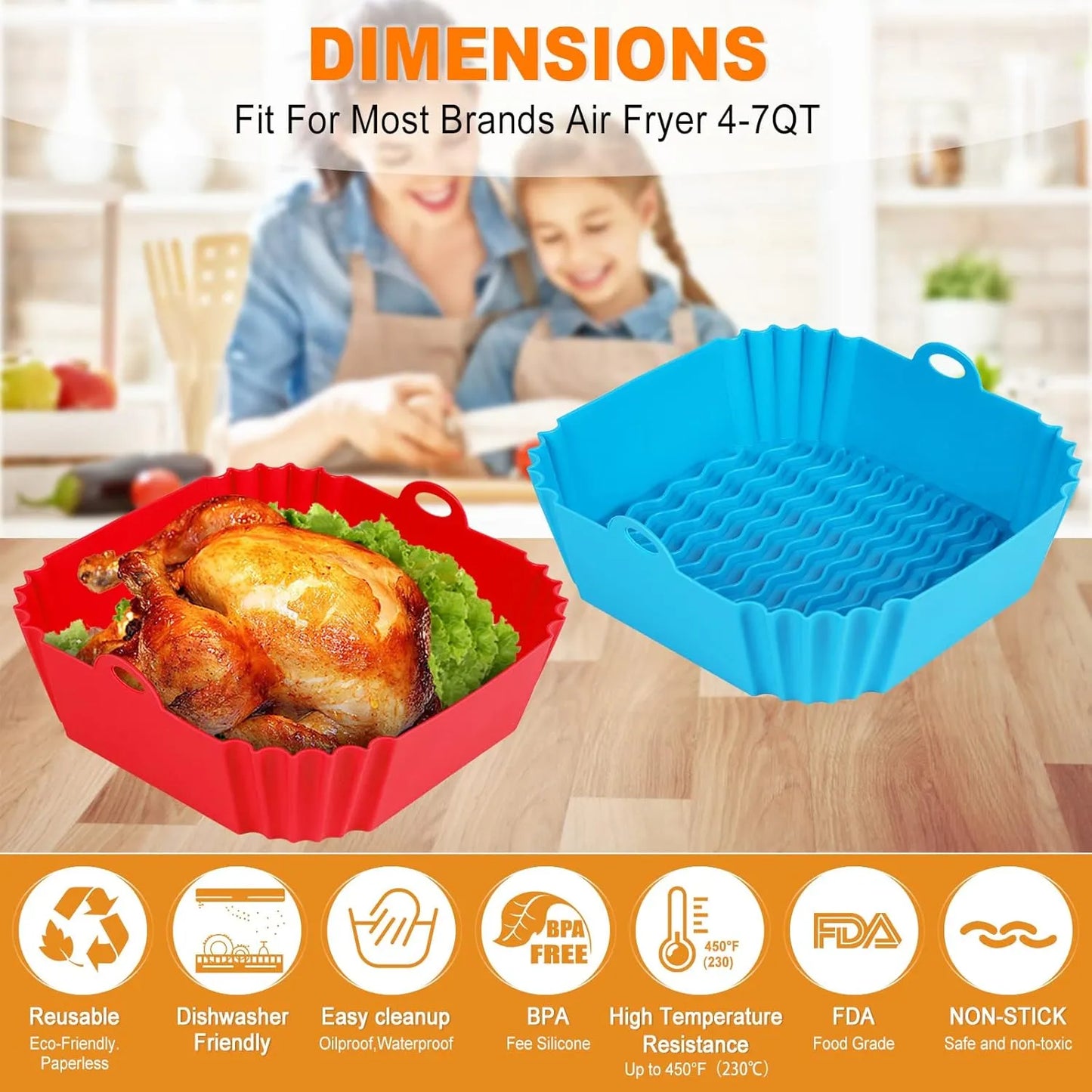 ❌ Stop Scrubbing Your Air Fryer! 🍳Reusable Heat-Resistant Silicone Liners (🔥Buy 1 Get 1 FREE Today)
