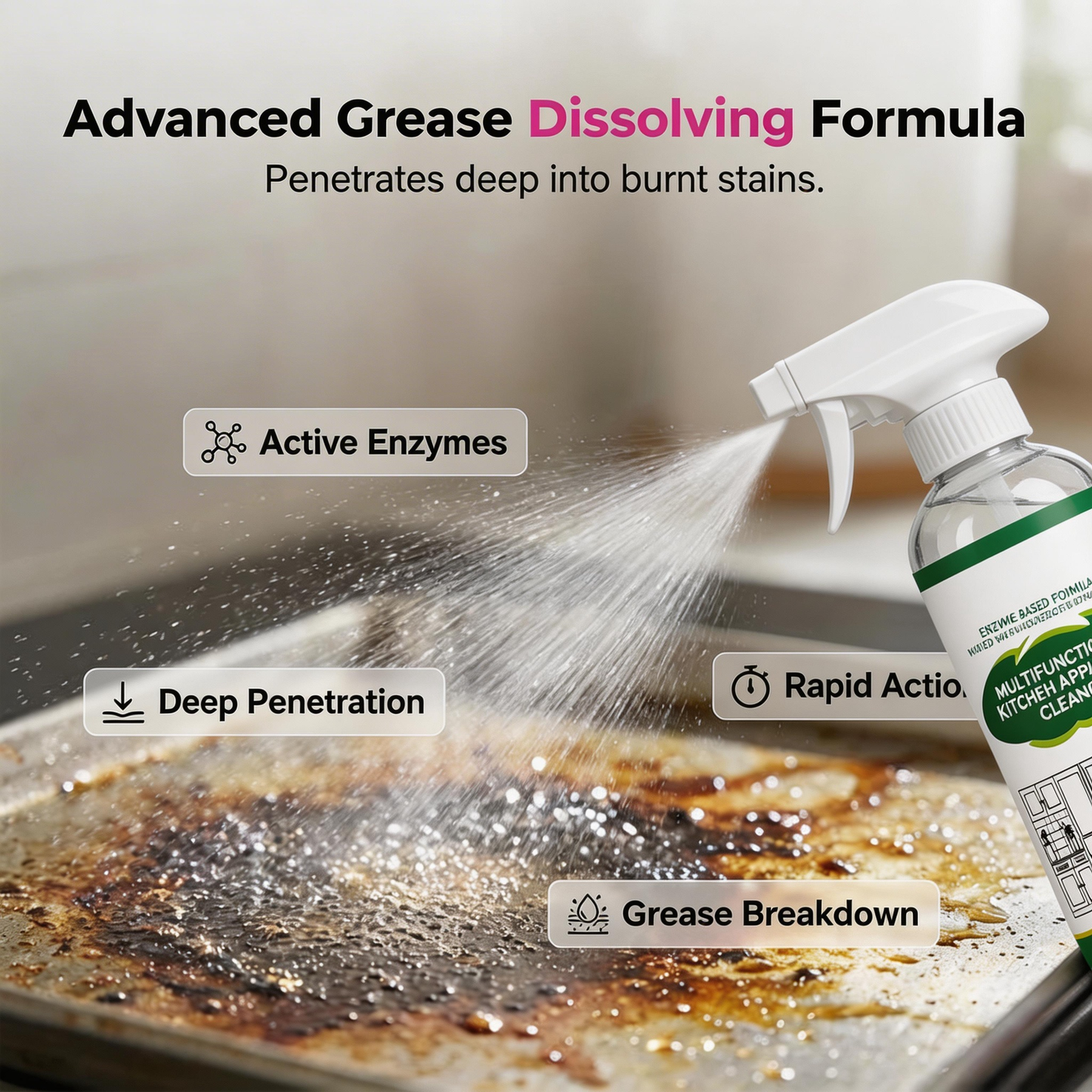 🍳 Say Goodbye to Tough Kitchen Grease!⚡ Just Spray, Wait & Wipe Away Grease! ✨
