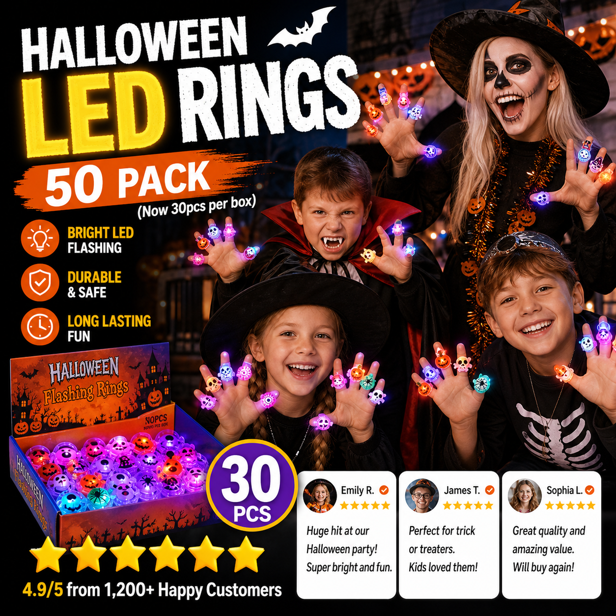 🔥🎃Spooky Season Hot Sale 49% OFF‼️✨LED Light Halloween Glowing Ring 💍|✨Best Candy Alternative! 👻