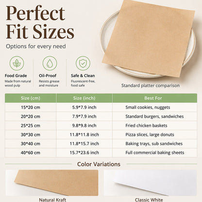 🍔 Grease-Free Food-Grade Greaseproof Paper Sheets 🍟 For Baking & Fried Food