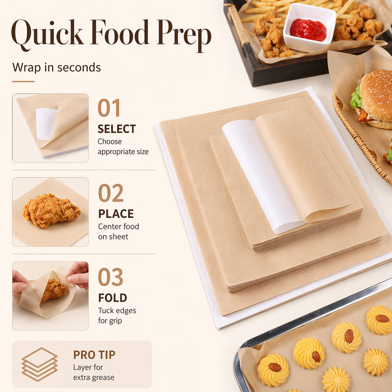 🍔 Grease-Free Food-Grade Greaseproof Paper Sheets 🍟 For Baking & Fried Food