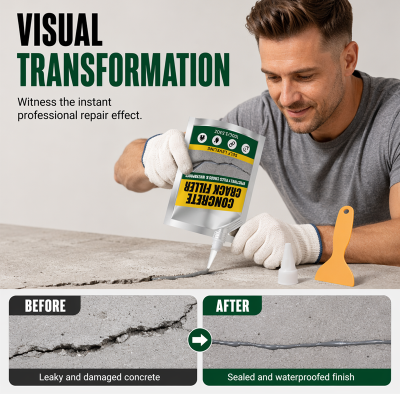 🧱 Fix Cracked Concrete & Stop Leaks Instantly! 💧Waterproof Concrete Crack Filler & Sealant