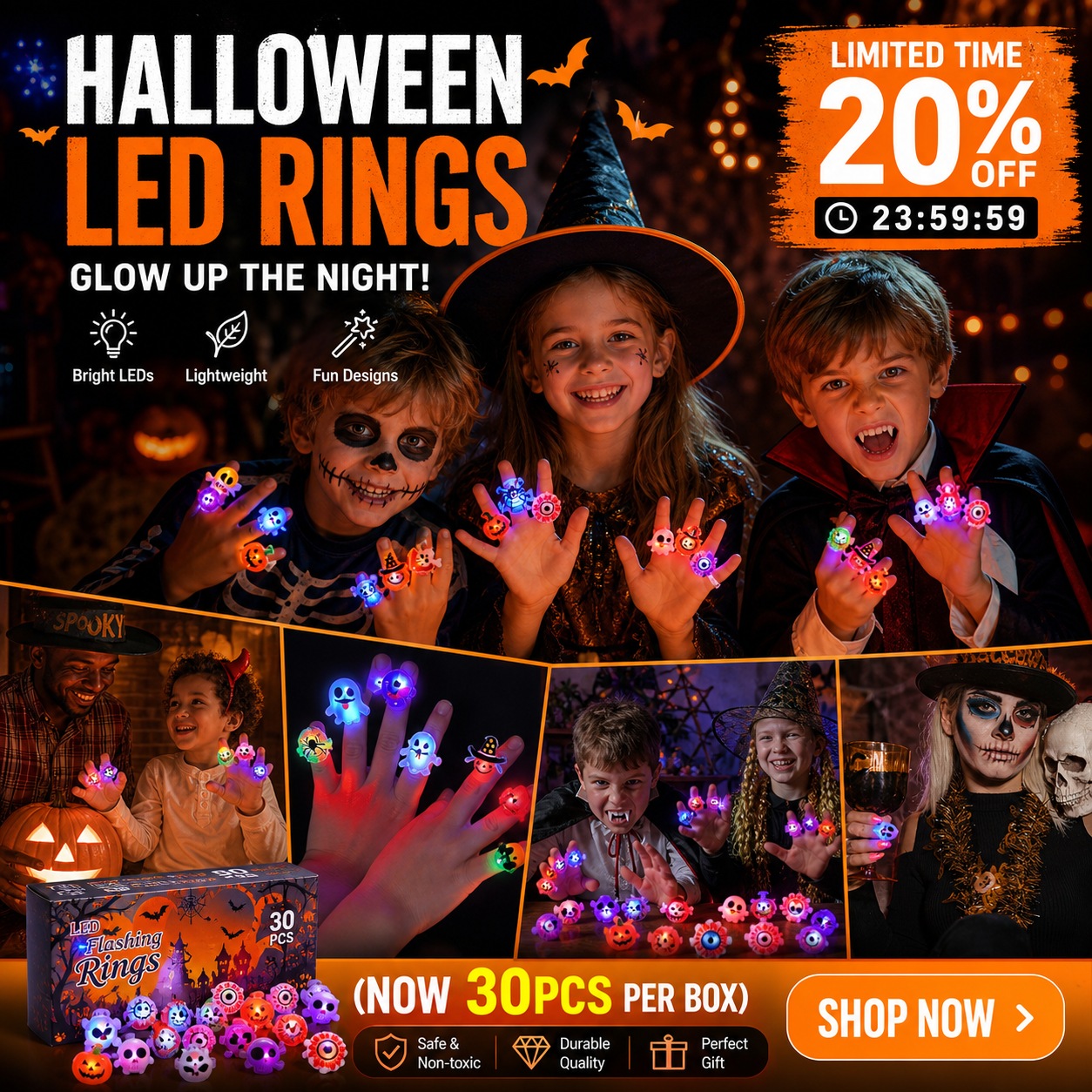 🔥🎃Spooky Season Hot Sale 49% OFF‼️✨LED Light Halloween Glowing Ring 💍|✨Best Candy Alternative! 👻