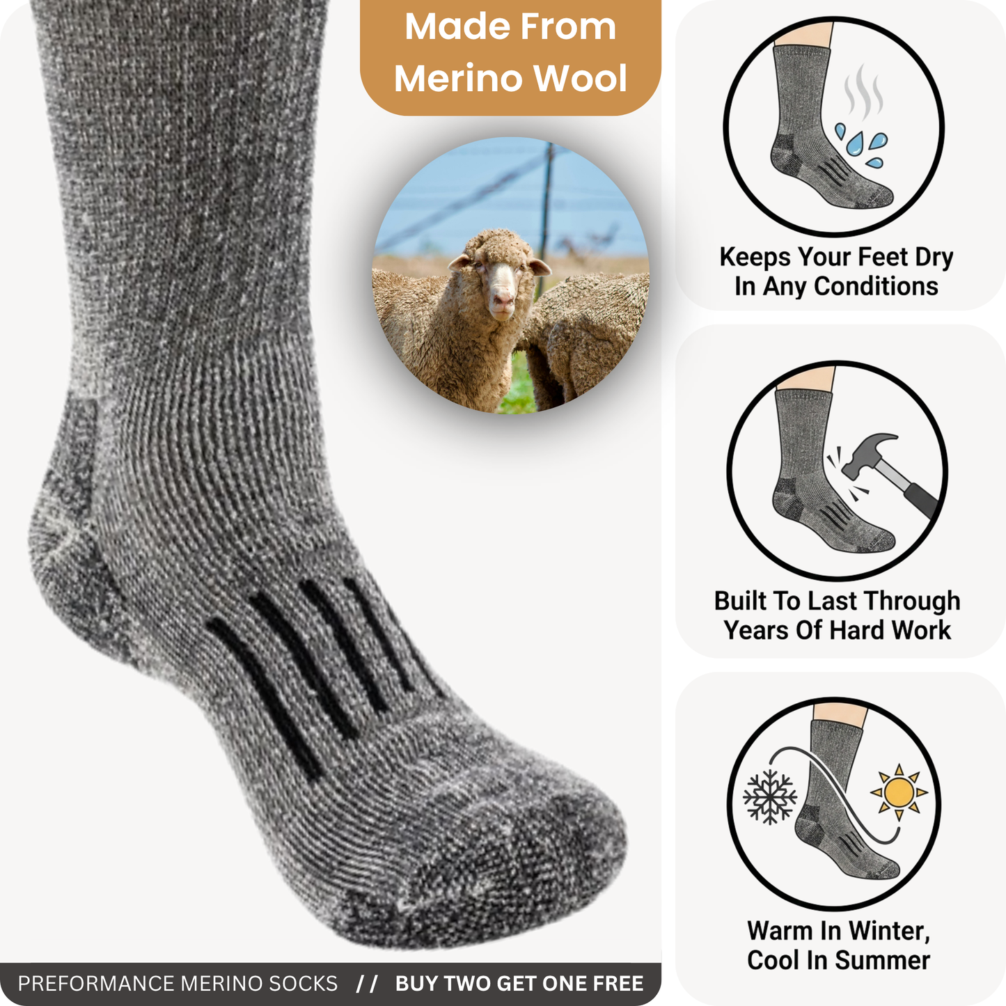 ⏰🔥Last Day 50% OFF! 🏠Premium Merino Wool Work & Outdoor Socks